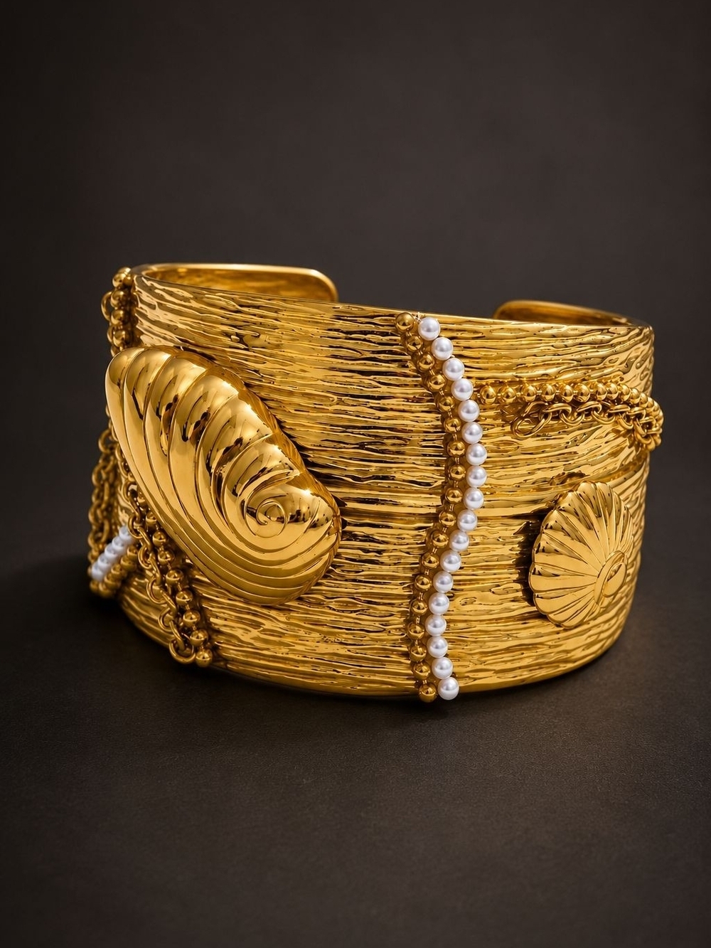 Gold Shell-Embellished Cuff Bracelet - Picture 3 of 5
